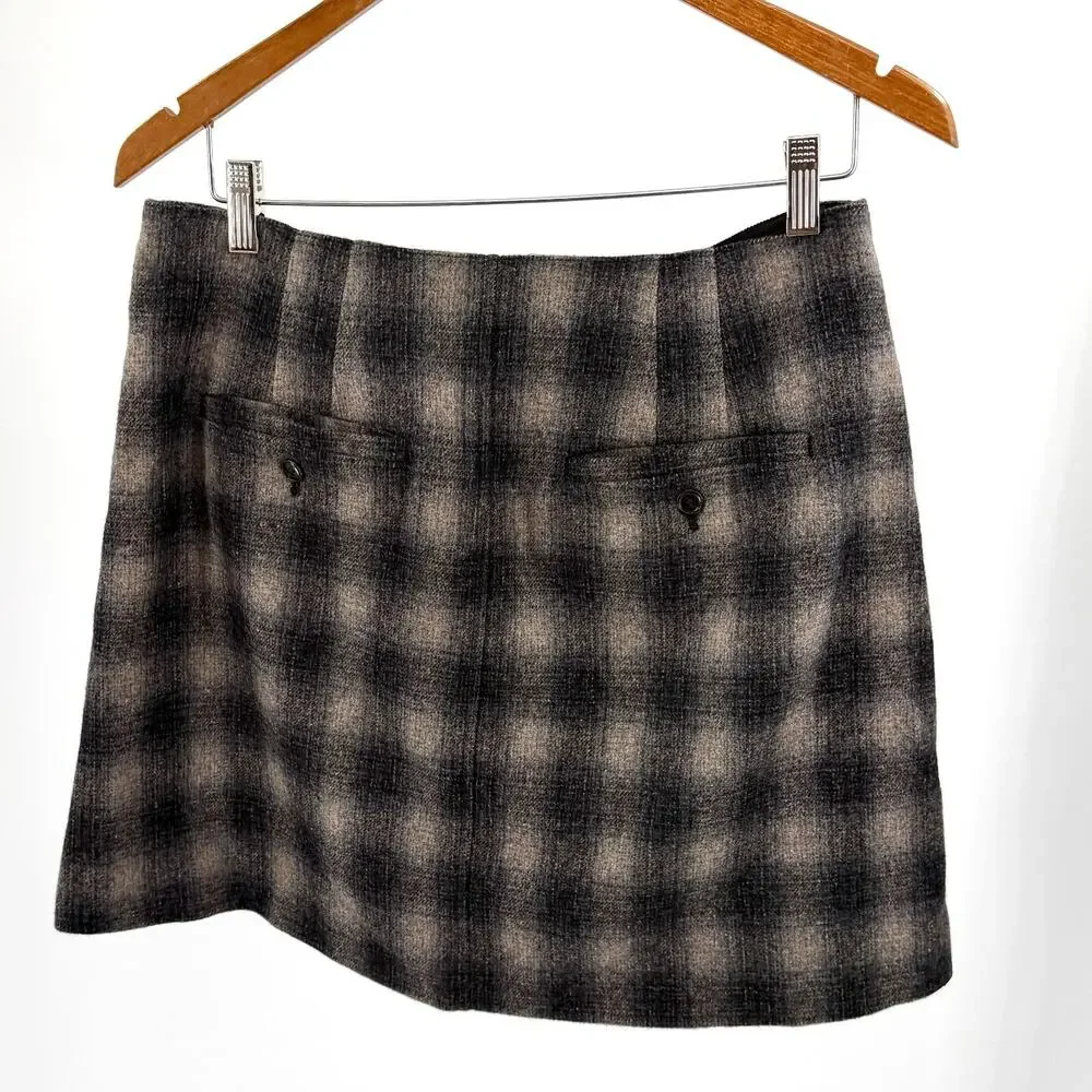 Madewell Grey Brown Plaid Wrap Belted Mini Skirt